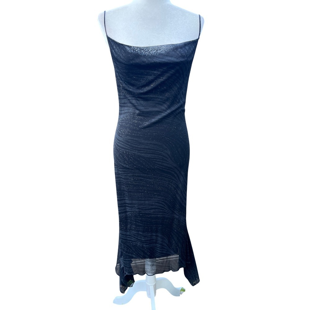 VTG FOREVER 21 Black Sparkle Cowl Neck Midi‎ Dress Assymetric Hem S Goth Y2K